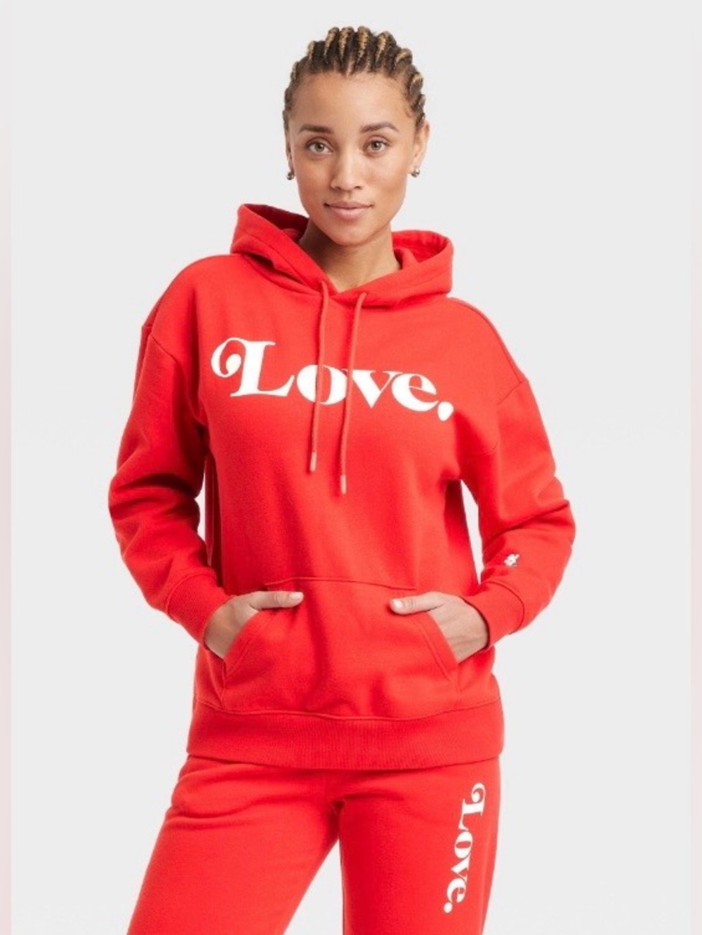Women's Graphic Hoodie Pullover Sweatshirt Oversized, Kangaroo Pocket Sz L Red